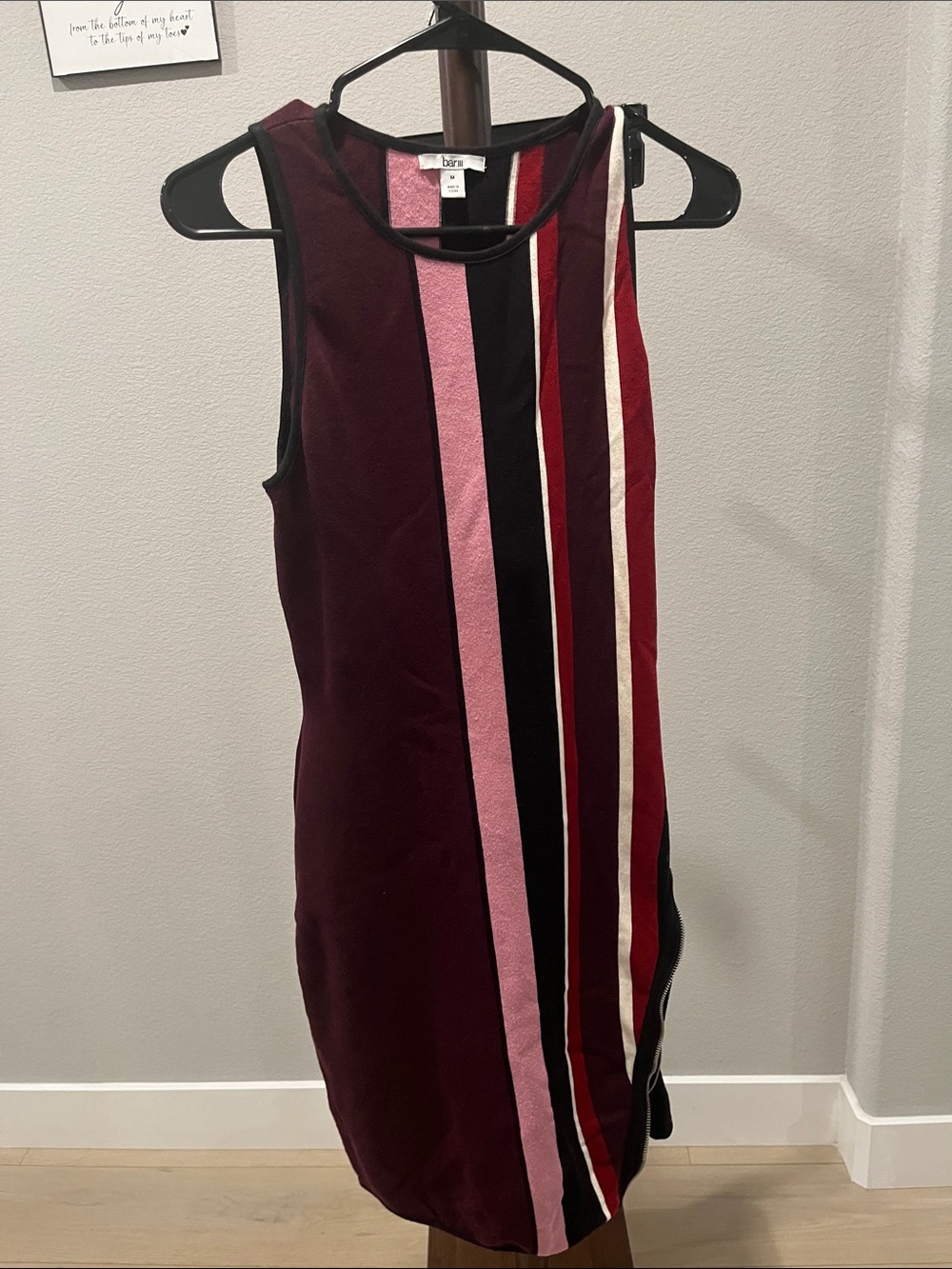 Bar III Burgundy Sleeveless Mini Dress with Pink, Black & Cream Stripes